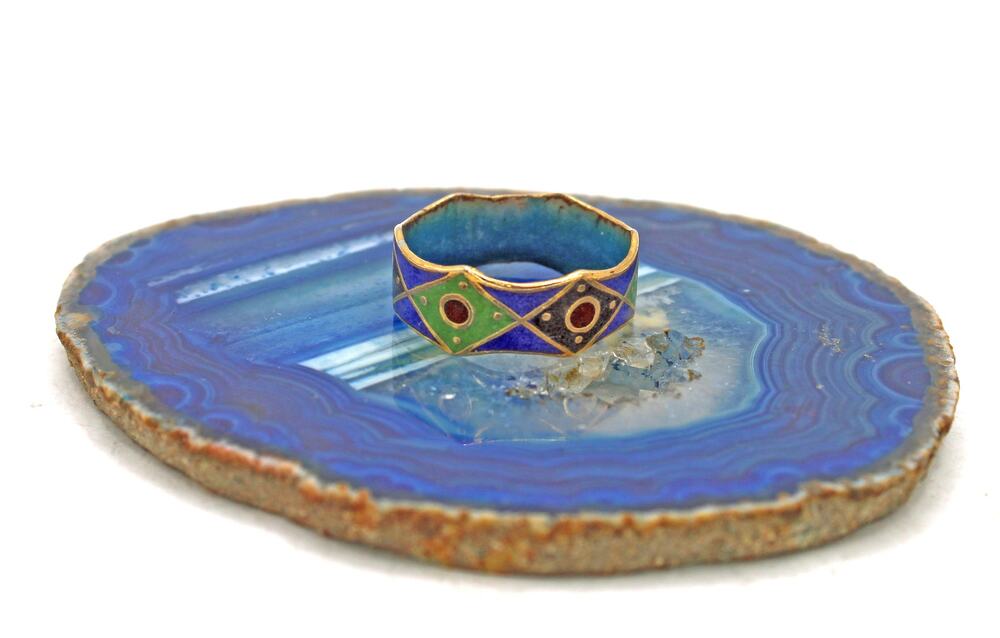 Vintage Chinese Brass Cloisonné Ring